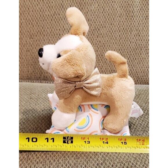 Glitter Girls Battat 5 Inch Brown White Dog Stuffed Animal Plush Toy On Pillow - Picture 8 of 11